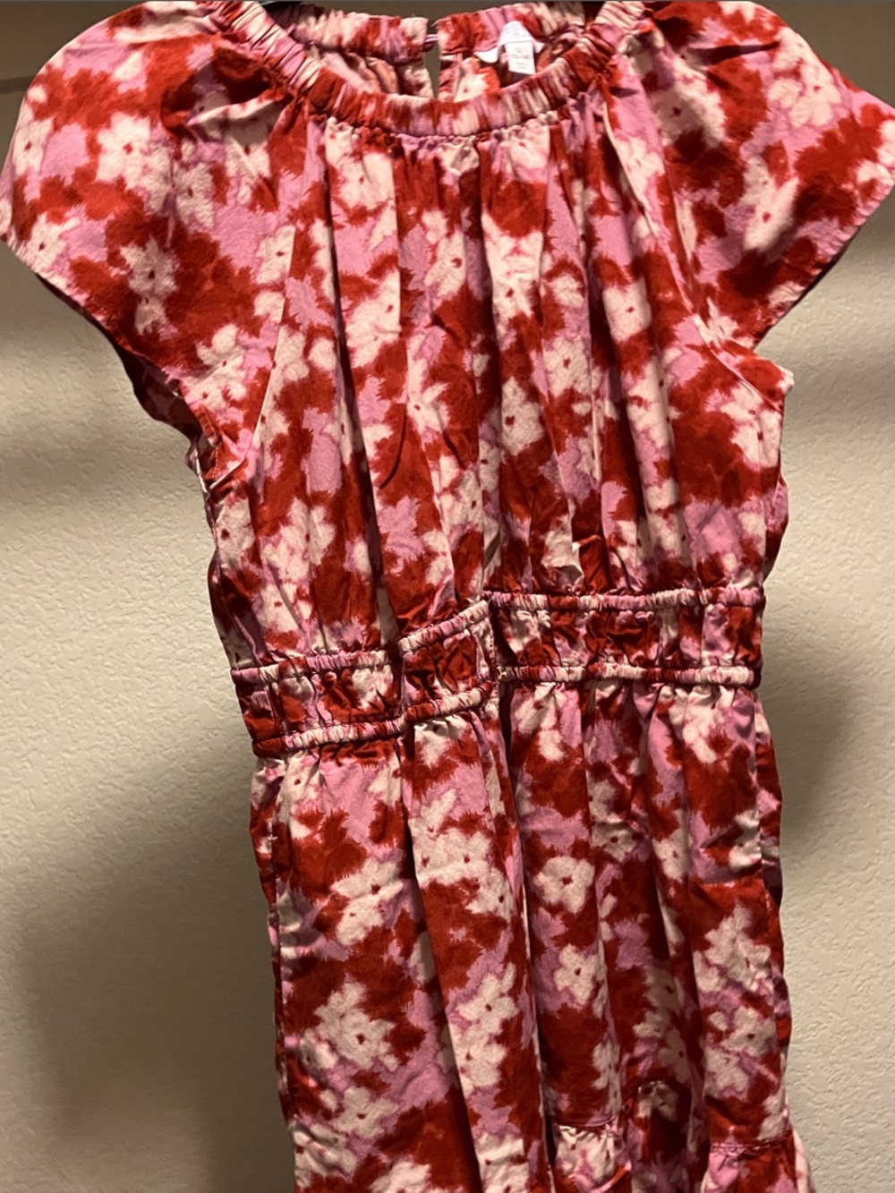 Time and Tru Pink and Red Floral Tie-Dye Midi Dress